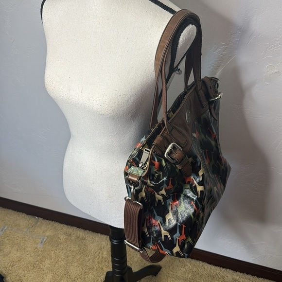 Fossil Key-Per Giraffe Theme Large Tote Bag Plastic Coated Vintage MCB6215E - Picture 11 of 13